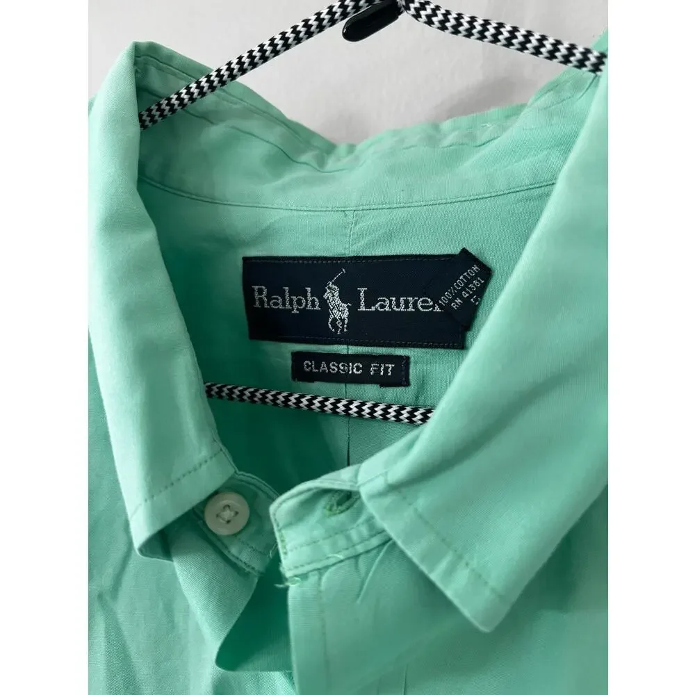 Ralph Lauren Polo men's 100 % cotton, mint green shirt, XL with pink pony